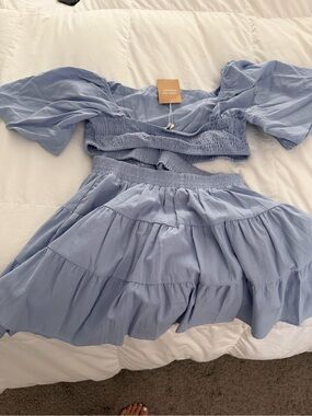 Light Blue Girls' Two-Piece Dress Set